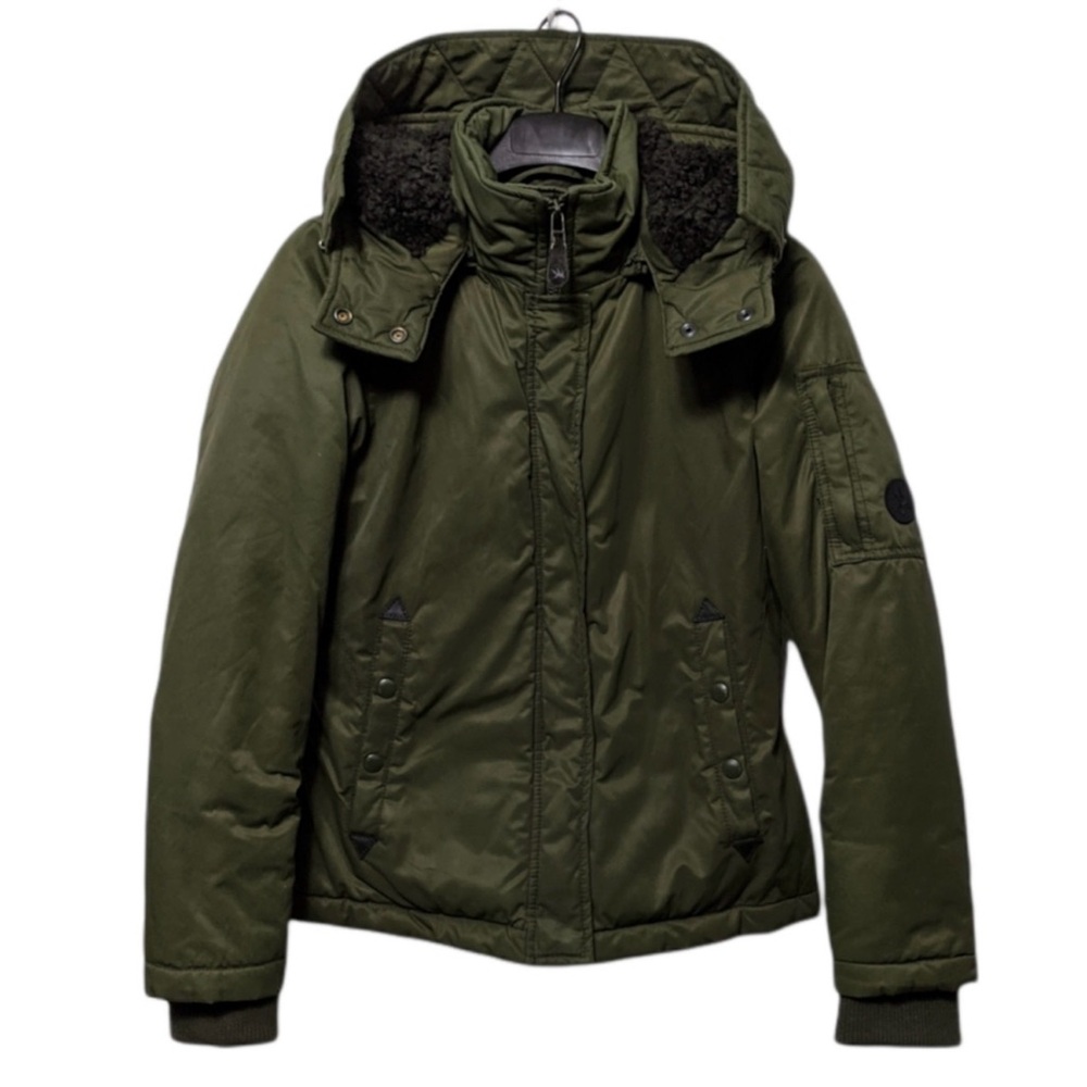 SPIEWAK Women's Army Green Waxed Aviation Jacket Removable Hood Size XS Small